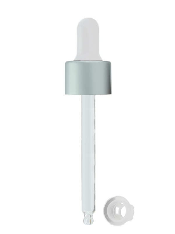 18MM Aluminum Dropper - Matt Silver-With Glass Tube And Silicon Rubber Teat And Wiper Plug